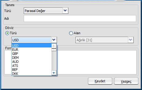 Pencere arka plan rengi bölümünde ise tanımlı alanın rengi belirlenir. Alanın form üzerinde ne şekilde basılacağı Yerleşim seçeneği ile parametrik özellikleri Parametreler seçeneği ile belirlenir.