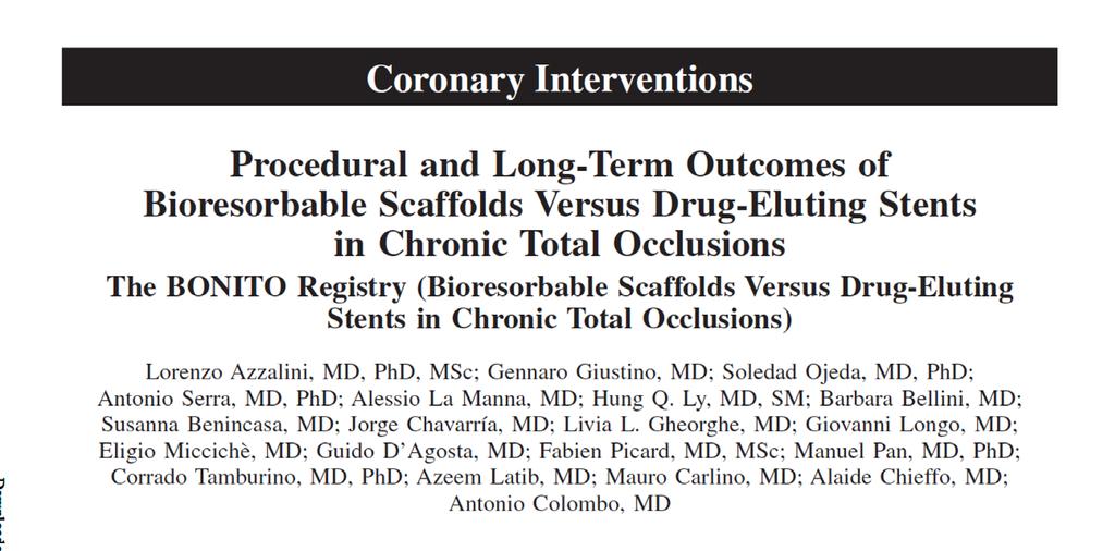 Procedural and Long-Term Outcomes of Bioresorbable Scaffolds Versus Drug-Eluting Stents in Chronic Total Occlusions: The BONITO Registry (Bioresorbable Scaffolds Versus Drug-Eluting Stents in Chronic