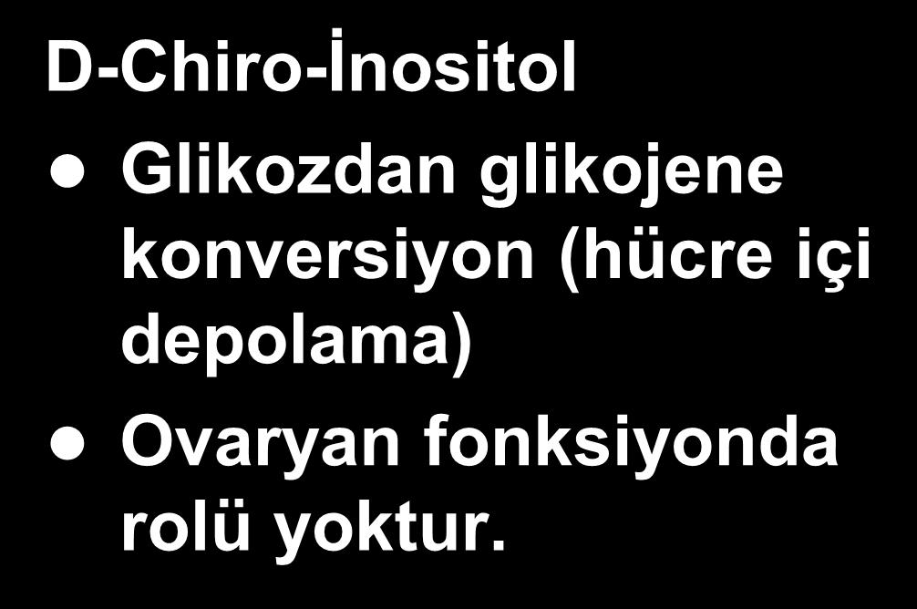 D-Chiro-İnositol Glikozdan glikojene konversiyon (hücre içi depolama) Ovaryan