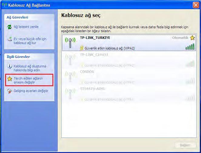 9. Eğer Windows XP bilgisayarınızda kablosuz bağlantınızı kuramıyorsanız kablosuz erişim noktanız ile cihazınız arasındaki kablosuz bağlantı sinyalinin yeterli seviyede olduğundan emin olunuz.