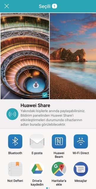 Cihaz Bağlantısı Huawei Share Dosya göndermek için Huawei Share kullanma: Paylaşmak istediğiniz dosyaları seçin ve ardından Paylaş öğesine dokunun.