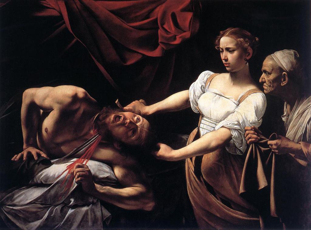 Aziz Erkan -Resim Sanatında Judith Ve Holofernes Efsanesine Farkli İki Yaklaşım (Caravaggio Ve Artemisia Gentisleschi) Resmin sağ yarısına Judith i ve hizmetçisini ve sol yarısına da yatay olarak