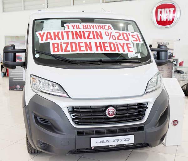 Koyuncu Fiat da, Ducato, Pratico ve Fullback model araçları satın alan müşterilerin 1 yıl boyunca kullanmış olduğu yakıtın yüzde 20 si karşılanıyor.