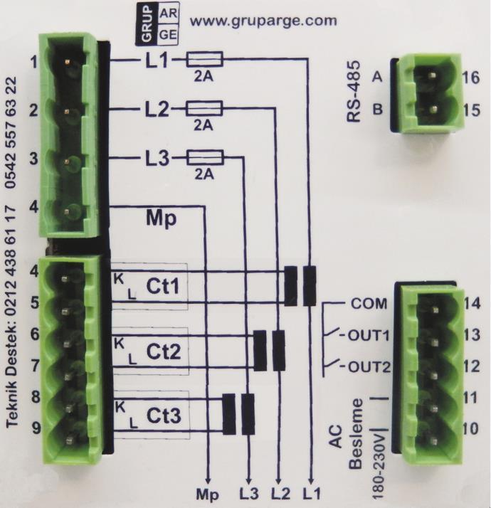 Cihaz Kurulumu ve İlk Çalıştırma Cihazın akım ve gerilim girişi bağlantıları Şekil 2 deki şemaya göre