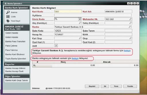 Banka Entegrasyonu BA-BS Mutabakatı Banka entegrasyon modülü ile banka hareketleri otomatik olarak yazılıma gelmekte ve ilgili hesaplara ve modüllere kayıtlar