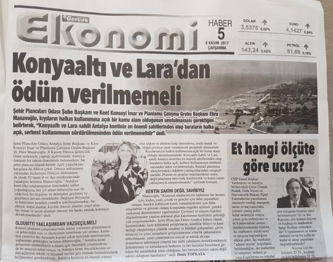 Antalya Gerçek Gazetesi, Şube Başkanımızın, Dünya Şehircilik Günü ile ilgili basın
