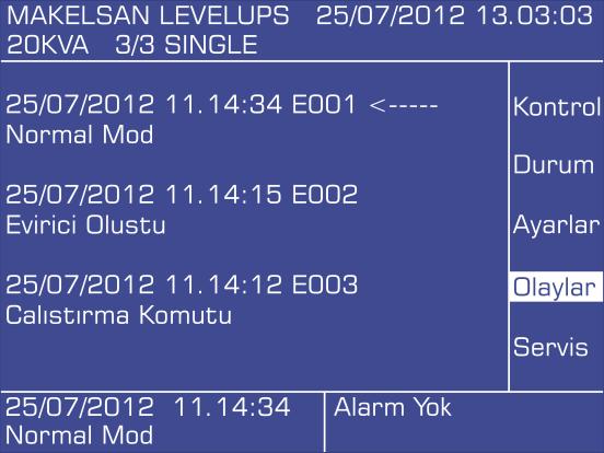 ÜRÜN TANITIMI Dil Menü dilini ayarlayın. Haberleşme RS232 bağlantısının protokolünü ayarlayın. Seçenekler SEC ve Telnet dir. 2.4.8 Olaylar Menüsü Olaylar menüsünde son 500 olay görüntülenebilir.