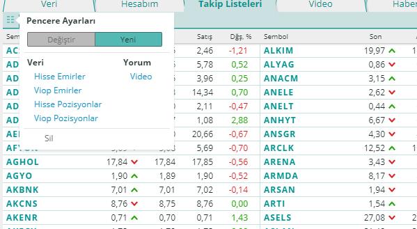 Tüm listenin sonuna gitmeden, hızlıca bir menkul kıymetin fiyatını öğrenmek isterseniz, hemen listedeki bir menkul kıymetin isim kısmına Mouse ile çift tıklayarak ismini değiştirebilirsiniz.