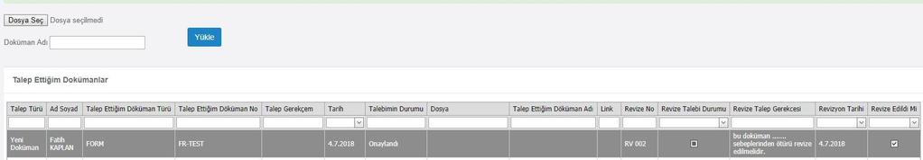 Sayfa 10/10 DİKKAT: Bir dokümanda revize talebi yaptığınız zaman doküman o esnada revizyon işlemi tamamlanana kadar sistemden kaldırılır.