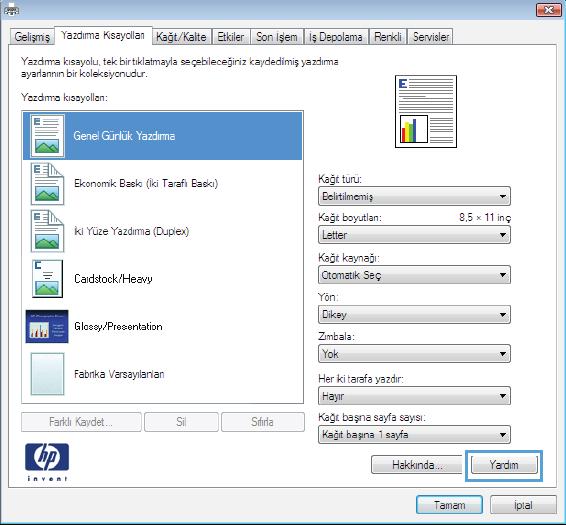 Windows'da temel yazdırma görevleri Windows'da yazıcı sürücüsünü açma 1. Yazılım programındaki Dosya menüsünde Yazdır'ı tıklatın. 2.