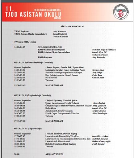 11. TJOD Asistan Okulu 19-21 Ocak 2018 tarihinde Samsun da, 11.