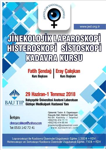 29 Haziran - 1 Temmuz 2018 - Jinekolojik Laparoskopi Histeroskopi Sistoskopi Kadavra Kursu 29 Haziran 1 Temmuz 2018 tarihleri arasında Bahçeşehir Üniversitesi Anatomi Labaratuvarında Jinekolojik