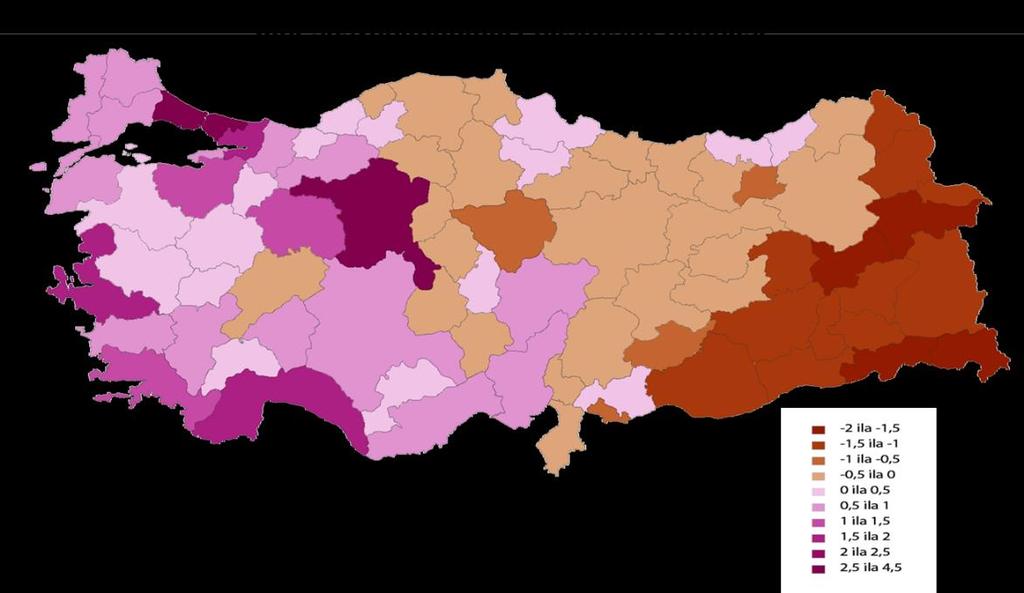 Bu illerin haritalandırdığımızda ortaya çıkan fotoğraf ülkenin siyasi coğrafyasını açıklayan en anlamlı fotoğrafı gösteriyor.