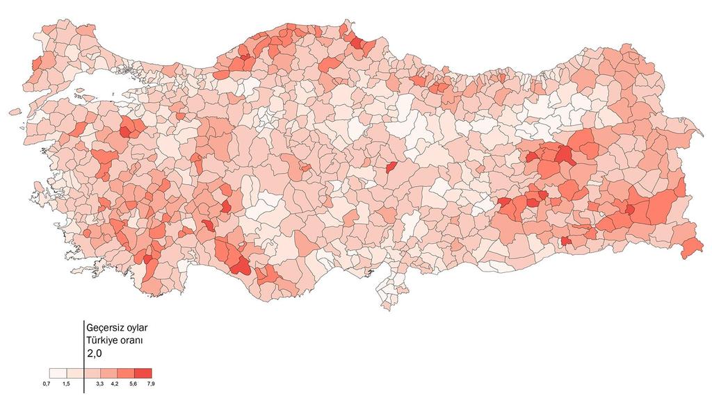 Geçersiz oylar Geçersiz oyların dağılımına baktığımızda Orta Anadolu da geçersiz oyların oranının ülke genelinden daha düşük seyrettiği görülüyor.