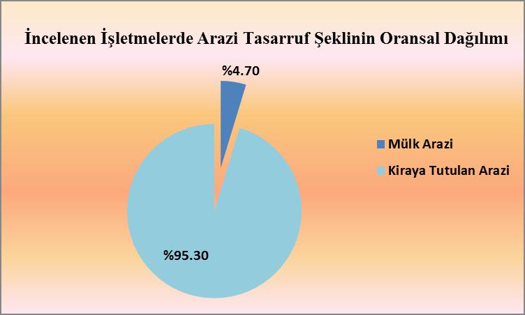 39 6. ARAŞTIRMA BULGULARI 6.1. İncelenen Süt İşletmelerinin Ekonomik Analizi 6.1.1. İncelenen işletmelerin tarımsal yapısı 6.1.1.1. Arazi varlığı Arazi, gerek işletmeye kuruluş yeri sağlaması ve gerekse üretimin bizzat yapıldığı alan olması bakımlarından tarımsal üretimin vazgeçilmez unsurudur.