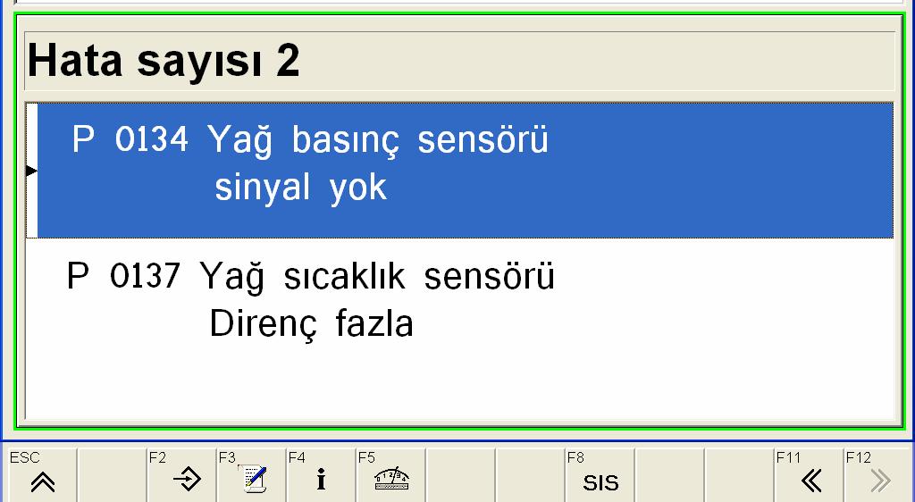 yoktur. Arıza kaydı sorgulama işleminde diyagnostik cihazı arıza kodu buluyor ise arızanın ne çeşit arıza olduğu arıza kodunun karşısında açıklamaktadır.