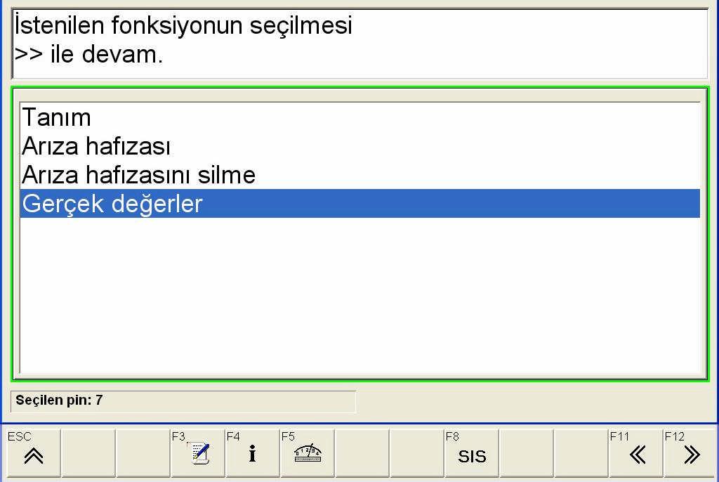 Resim 1.23: Örnek diyagnostik cihazında yağlama sistemi hafıza silme ekranı Gerçek değerler menüsü seçilerek yağlama sisteminde bulunan sensörlerin çalışması gözlenir.