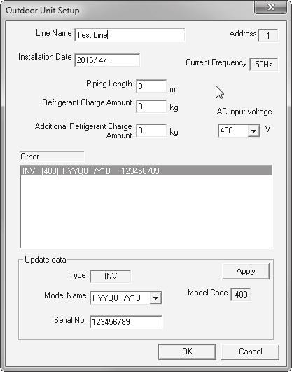 2 İstediğiniz DIII httını seçin. 3 Dış Üniteler (Outdoor Units) üzerine tıklyın. Sonuç: Bu DIII-NET dresi için Dış Ünite Kurulumu (Outdoor Unit Setup) peneresi görüntülenir.