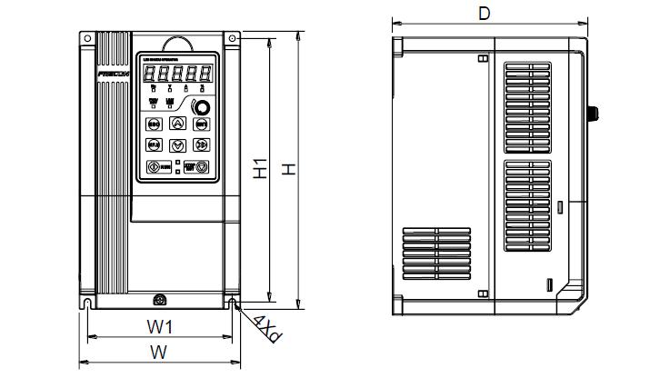 1.3.2 PV200 a: 0.75~15kW boyutlat ve duvar montalama boyutları Şekil 1-3 0.75~15kW duvar izolasyon şeması b: 18.5~200kW boyutlar ve montaj boyutları Şekil 1-4 18.