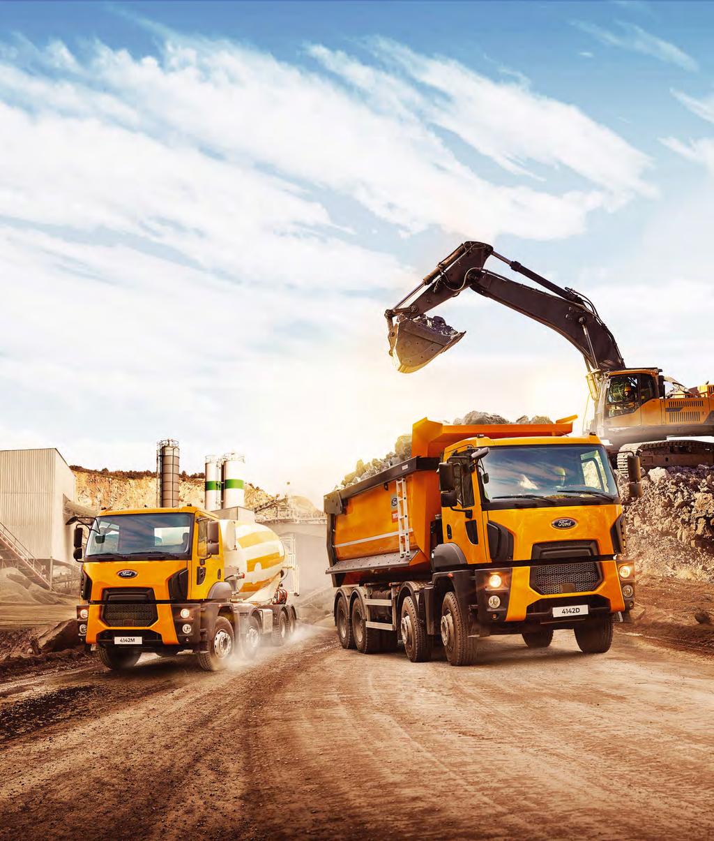 Herkesin harcı değil Ford Trucks İnşaat Serisi tüm gücüyle işbaşında Ford Trucks İnşaat Serisi, beton mikserinden hafriyat taşımacılığına, dar maden sahalarından zorlu şantiye alanlarına en çetin