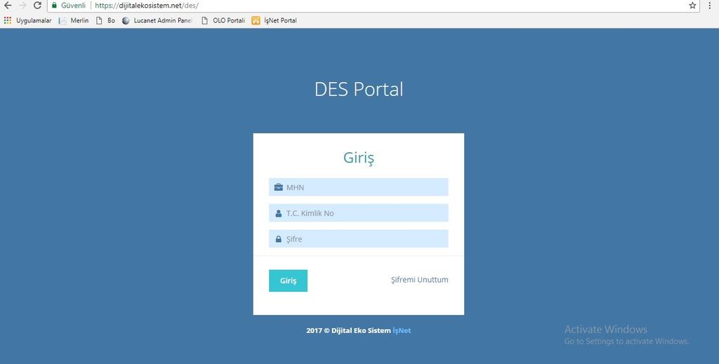 DES Ekranları 1. www.dijitalekosistem.net adresine girilir. 2.