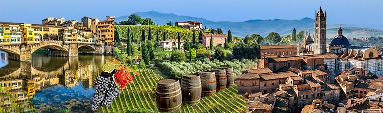 Uçsuz bucaksız yeşil vadileri, üzüm bağları, Ortaçağ kaleleri ve kasabalarıyla Toscana'nın sembolü sayılabilen Chianti bölgesinin yanı sıra, Brunello di Montalcino ve Vino Nobile nin üretildiği