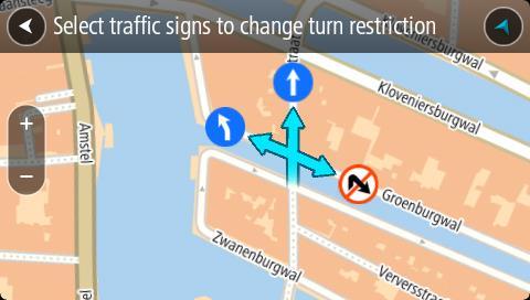 7. Trafik işaretlerini sırayla seçerek kavşakta her yol için dönüş kısıtlamalarını değiştirin. 8. Bildir öğesini seçin. Hız Sınırı Haritada hız sınırını düzeltmek için bu seçeneği belirleyin. 1.