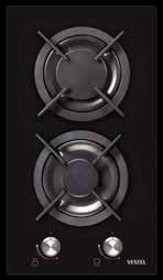 ANKASTRE OCAK AOB-3122 - Ocak Konfigürasyonu: 2 Gözü Gazlı Domino - Önden Düğmeli Kontrol Sistemi - Siyah Cam Yüzey - Tekli Döküm Izgara Aksesuarlar - Cezvelik