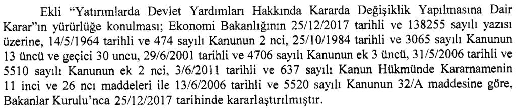 Karar Sayısı : 2017/11175 Recep Tayyip ERDOĞAN CUMHURBAŞKANI Binali YILDIRIM Başbakan B. BOZDAĞ M. ŞİMŞEK F. IŞIK R.