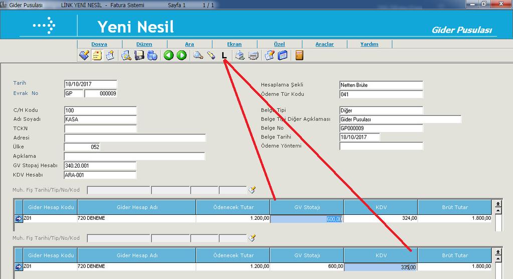 Gider Pusulası - Lira modunda Gelir Vergisi Stopajı ve KDV Tutarı alanlarına uğraması ve değerlerin değiştirilebilmesi sağlandı.