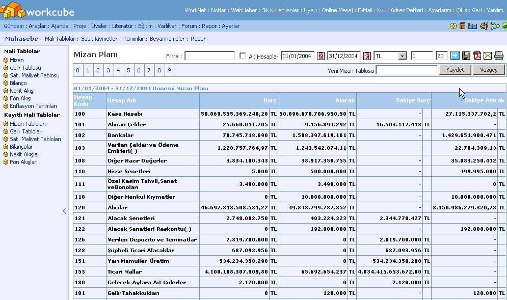 Sayfa: Araçlar > Muhasebe > Mali Tablolar > Mizan Mizan Planını görüntülemek için Mali Tablolar bölümündeki Mizan linkine tıklayın. Karşınıza Mizan Planı sayfası boş olarak gelecektir.