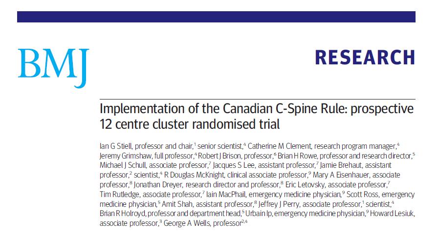 Kanada Spinal Kord Kuralları(KSKK) Stiell IG. BMJ. 2009 12 hastane,11.