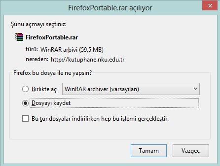 yapılmış Firefox Portable programını indirebilirsiniz. 1-) Kütüphanemiz web sitesinde (http://kutuphane.nku.edu.