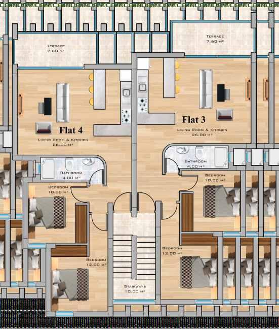 Birinci ka n toplam alanı 69m, kapalı alanı ise