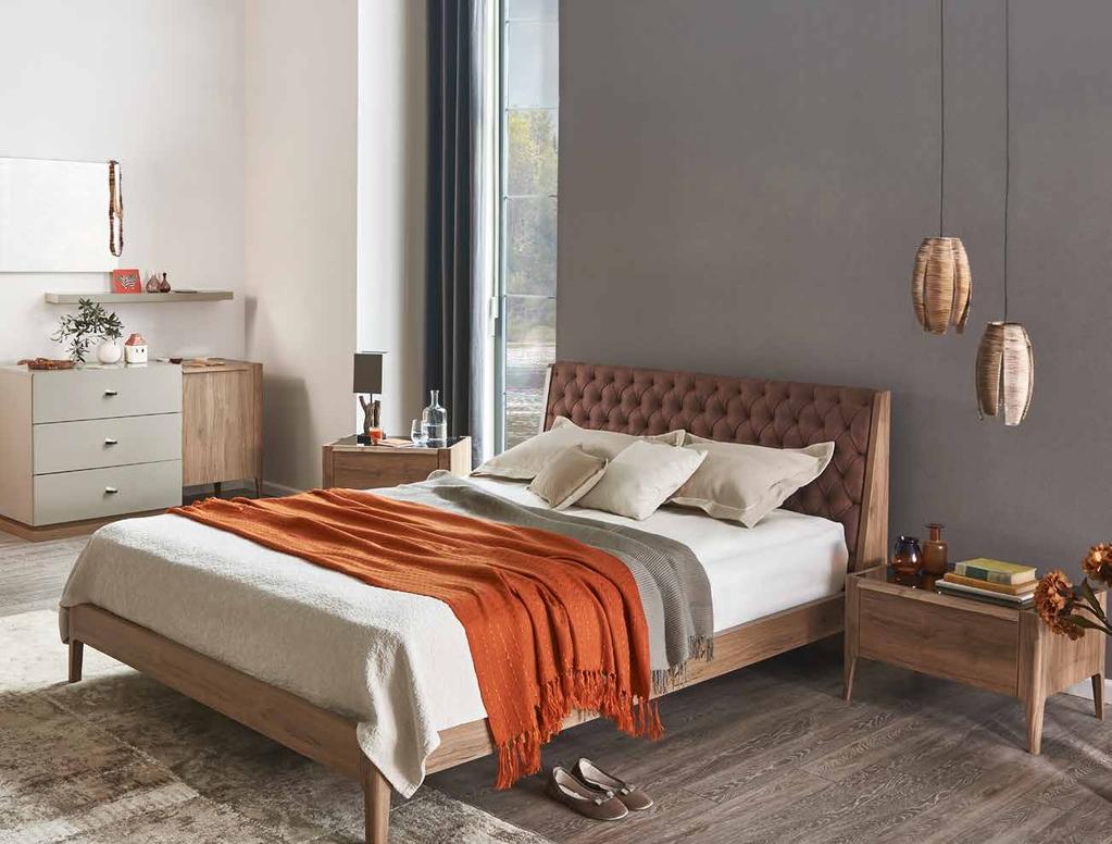 SIENTO YATAK ODASI YENİLİKÇİ VE ÖZGÜN Farklı, yaratıcı ve özgür Tüm bu özellikleri tek bir tasarımda buluşturan Siento yatak odası, ahşapla kum grisinin sıra dışı