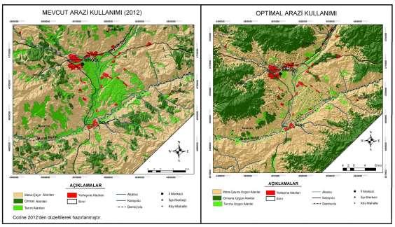 Tablo 8: Bingöl Ovası ve Yakın Çevresinde Arazi Kullanım Türleri İçin Uygunluk Sınıfları Uygunluk Sınıfı Mera-Çayır Orman Tarım Alan(km²) % Alan(km²) % Alan(km²) % Uygun Değil - - - - 272 13,7 Az