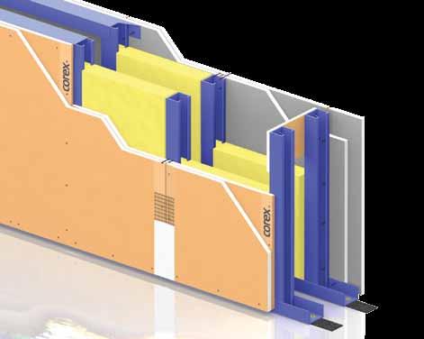 Çift İskeletli Bağlantılı Çift Kat COREX ile Bölme Duvar Mineral yün COREX Bağlantı elemanı (alçı levha) COREX derz bandı DERZTEK derz dolgu alçısı COREX borazan vida 25 COREX DC50 profili COREX