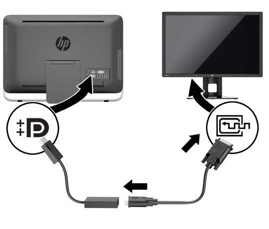 2. İkinci ekranınızın DisplayPort konnektörü varsa, bilgisayarın arkasında yer alan DisplayPort konnektöründen ikinci ekran üzerinde yer alan DisplayPort konnektörüne bir DisplayPort kablosu bağlayın.