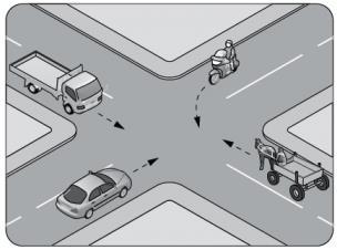 Motor dönüş yaptığından ve kural motorsuz araçlar (at arabası) için geçerli olmadığından ilk geçiş hakkı düz giden araçlar içinde kamyonetin sağında bulunan