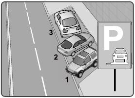 Doğru park şekli III numaralı aracın yaptığıdır. Levhada görülen araba duruşuna göre park yapılmalıdır. Doğru park şekli I ve II numaralı araçların yaptığıdır.