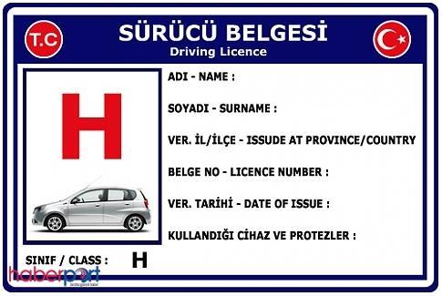 H sınıfı sürücü belgesi: Özel tertibatlı olarak imal tadil veya teçhiz edilmiş motosiklet veya otomobil (engelli aracı) Ülkemizde uluslararası sürücü belgesi Türkiye Turing ve Otomobil Kurumu