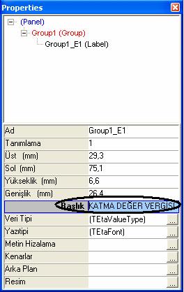 Oluşan bu group1 içerisinde iken Mouse sağ tıklanır Etiket Ekle seçilir. Bu işlemden sonra aşağıdaki Group1_E1 oluşacaktır.