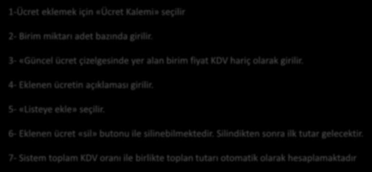 4- Eklenen ücretin açıklaması girilir. 5- «Listeye ekle» seçilir.