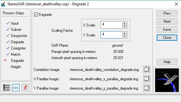 Scaling Factor kısmında, X Scale ve Y Scale değerleri 4 e yükseltilir. Range pixel spacing and Azimuth pixel spacing yer (ground) değerlerinin yaklaşık olarak 25 metre olacak şekilde artar.