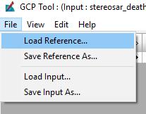GCP Tool menü sütununda, File>Load Reference seçeneğine tıklanır ve