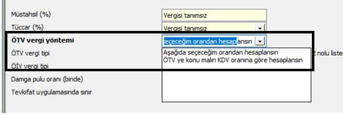 ÖTV'ye konu malın KDV oranına göre hesaplansın seçili ise; toptan veya perakende faturalarınızda evrakta seçilen stok tanıtım kartınızın KDV oranlarına göre ÖTV hesaplaması programınız tarafından