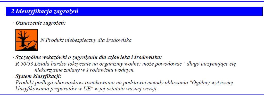 H400 H410 R51/53 Działa toksycznie na organizmy