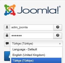 Joomla nın yönetim panelinden çıkış işlemi Joomla yönetim paneline yeniden girildiğinde varsayılan dil bölümde Şekil 2.