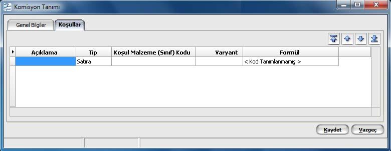 Kod alanı bilgi girilmesi zorunlu bir alandır. Satış komisyonunun adı ya da açıklayıcı bilgisidir. Komisyonun ilgili olduğu hizmeti belirtir.