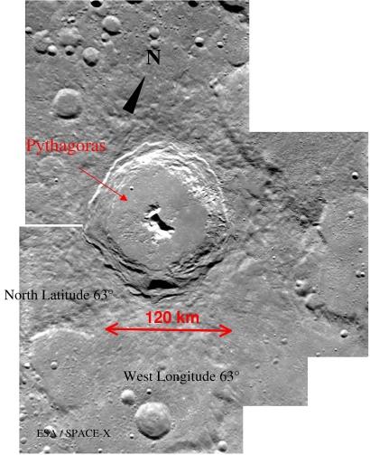 İlk Smart-1 Fotoğrafları AMIE kamerasının çektiği Pythagoras kraterinin resmi.